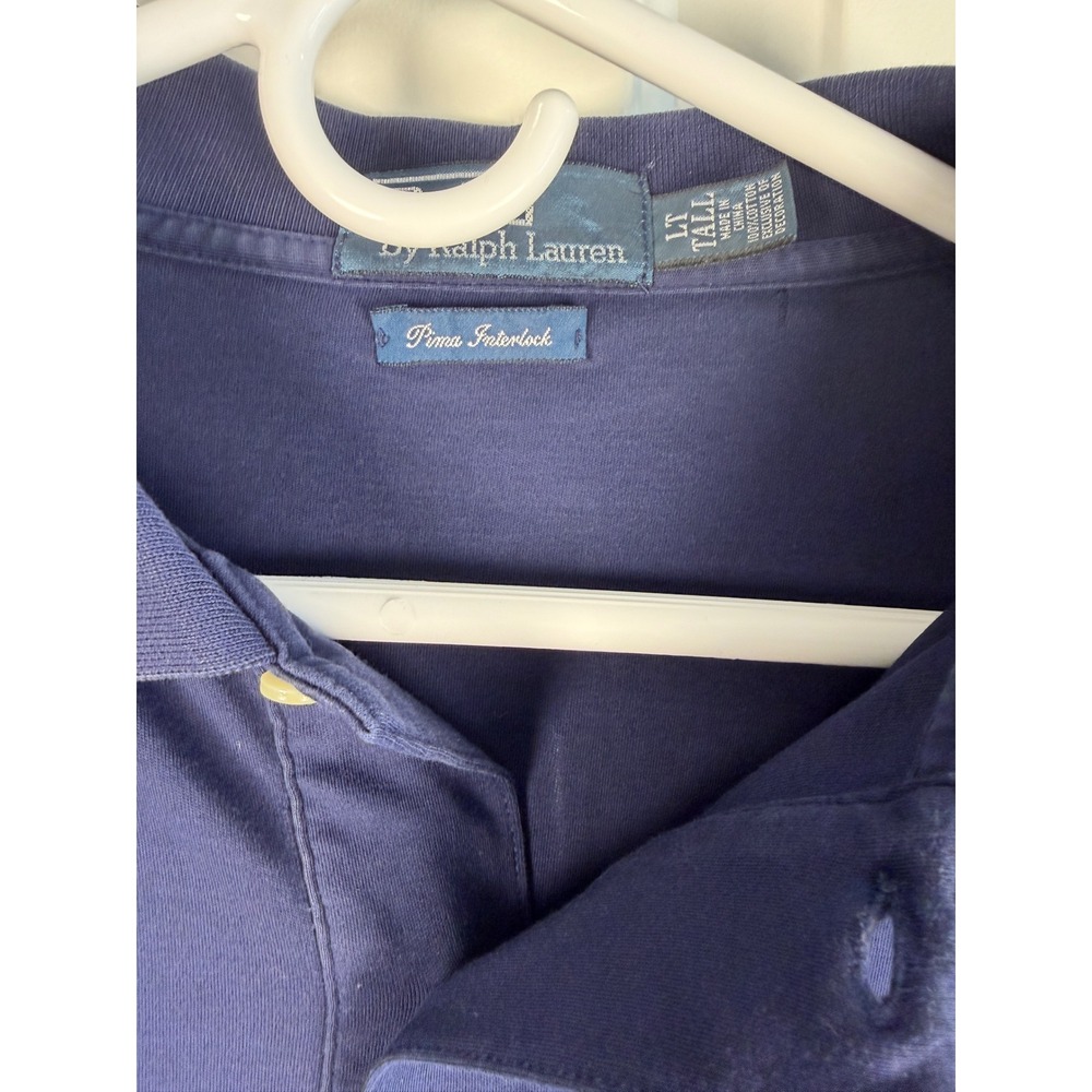 Polo Ralph Lauren Mens LT Tall Pima Interlock Polo Shirt Navy Blue Short Sleeve - Picture 3 of 3